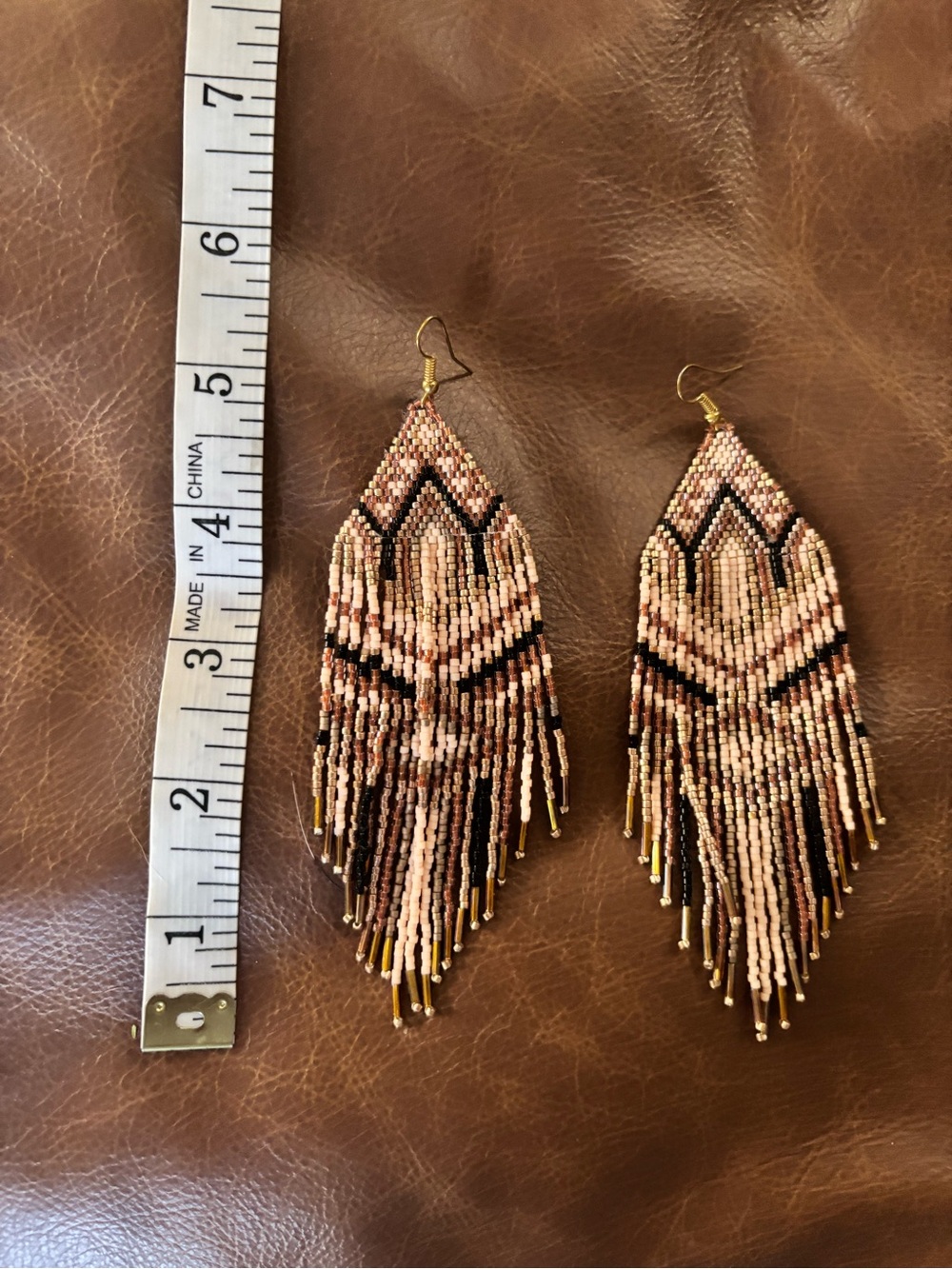 Peach Beaded Fringe Earrings with Gold Hooks - Women Jewelry